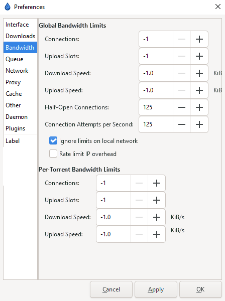 !Bandwidth Settings