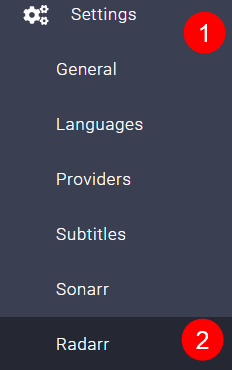 !Settings => Radarr