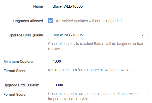 !Quality Profile Settings