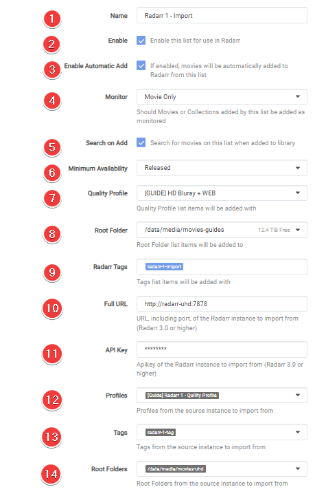 Radarr Add Lists Options