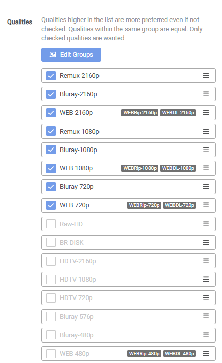 !Move your preferred Quality to the top