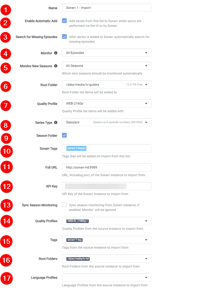 !Sonarr Add Lists Options