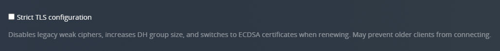 !Settings - Network - Strict TLS configuration