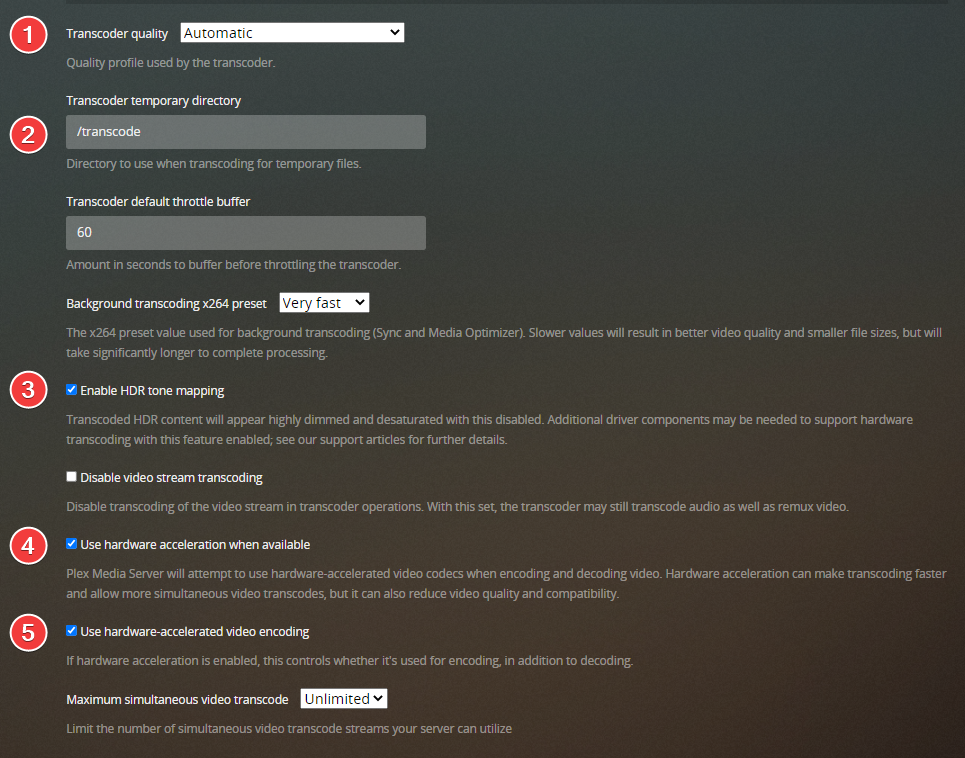 !Plex Settings - Transcoder