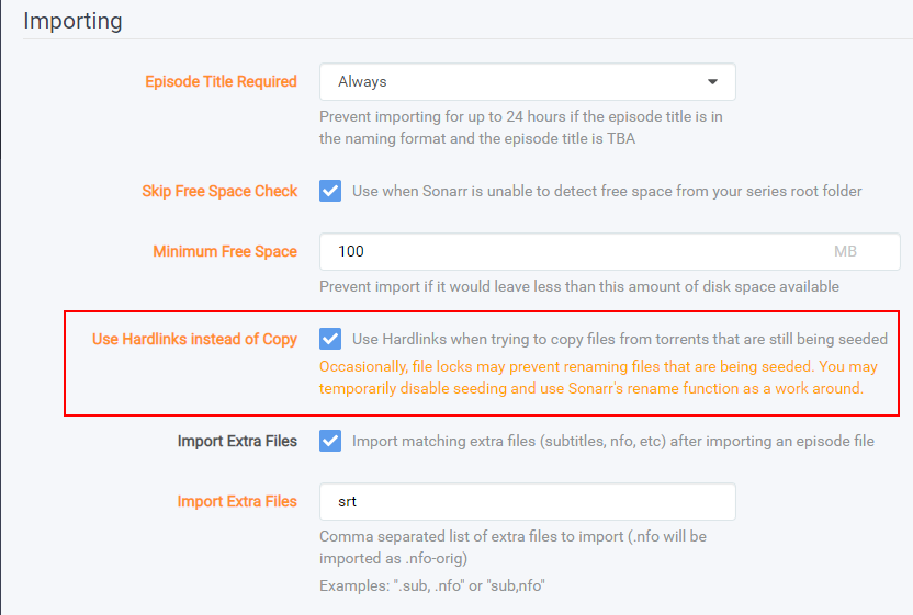 sonarr-enable-hardlinks