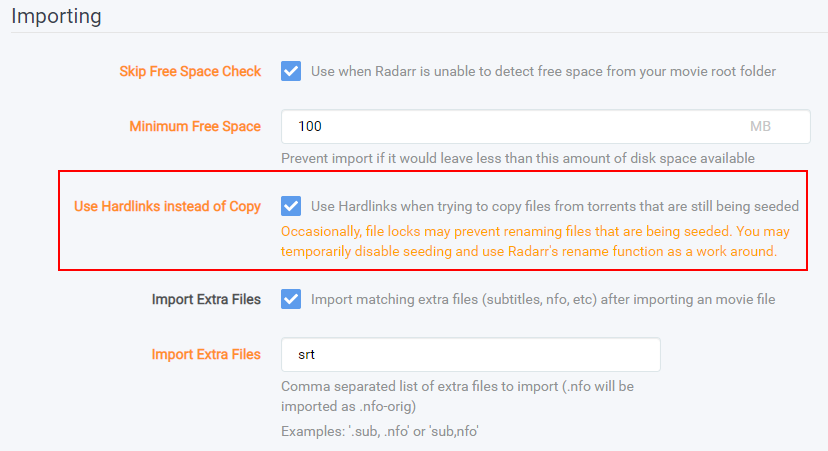 radarr-enable-hardlinks